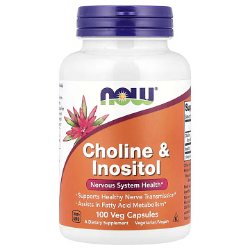 Холин и Инозитол NOW Choline & Inositol 500 мг. 100 капсул