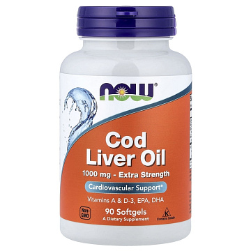 Жир печени трески NOW Cod Liver Oil 1000 мг. 90 соф.