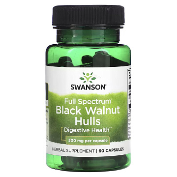 Черный орех Swanson Black Walnut Hulls 500 мг. 60 капсул