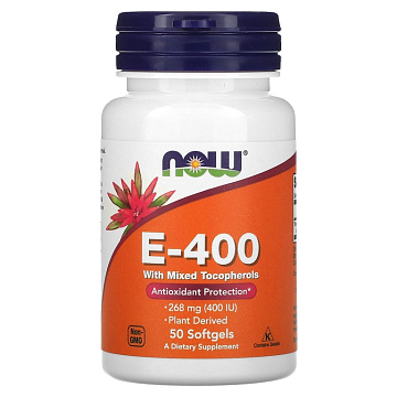 Витамин E NOW Vitamin E-400 mixed Tocopherols 50 соф.