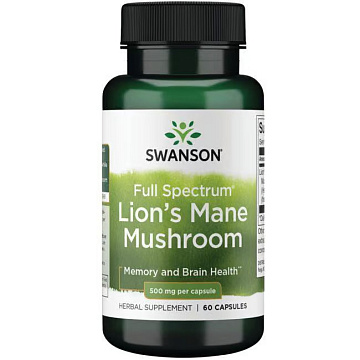 Ежовик Гребенчатый Swanson Lion's Mane Mushroom 500 мг. 60 капсул