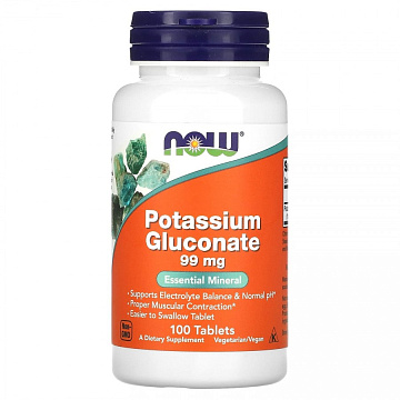 Калий NOW Potassium Gluconate 99 мг. 100 табл.