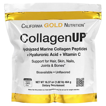 Морской коллаген с гиалуроновой кислотой и витамином C California Gold Nutrition CollagenUP 464 г.