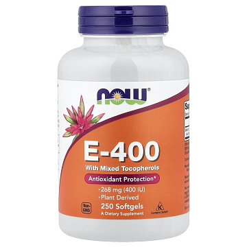 Витамин Е с Токоферолами NOW Vitamin E-400 mixed Tocopherols 250 соф.
