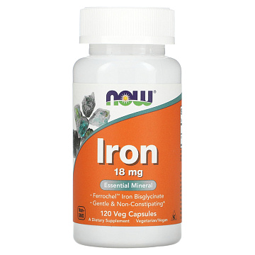 Железо NOW Iron 18 мг. 120 капсул